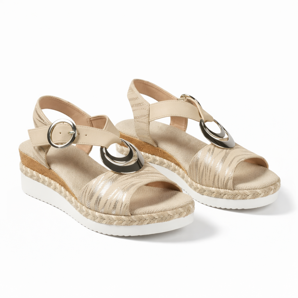 Women’s Metallic Wedge Sandals Comfy Summer Shoes with Ankle Strap – Everyday Walking Comfort