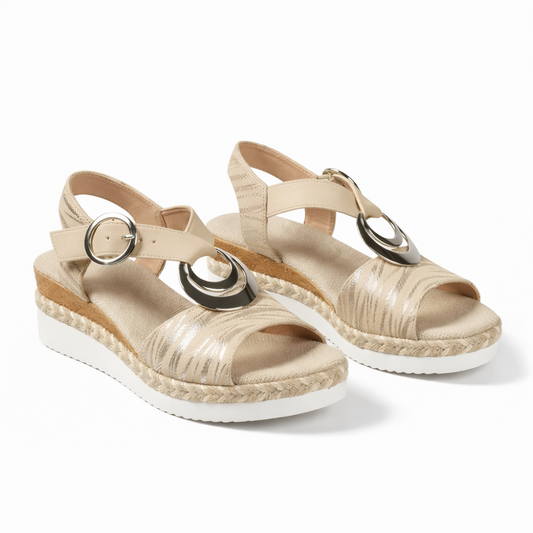 Women’s Metallic Wedge Sandals Comfy Summer Shoes with Ankle Strap – Everyday Walking Comfort