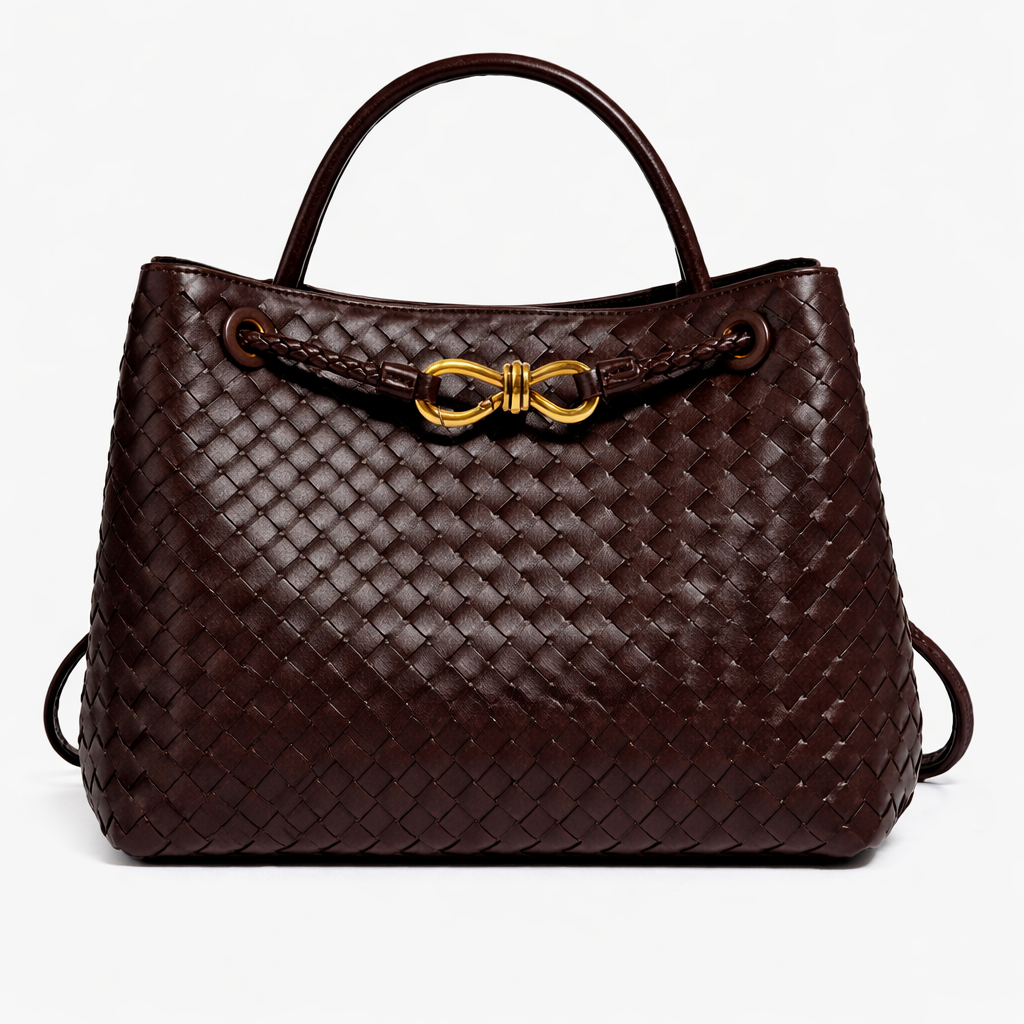 Woven Luxury Tote Bag – Soft Vegan Leather Everyday Shoulder Bag – Spacious Everyday Carryall