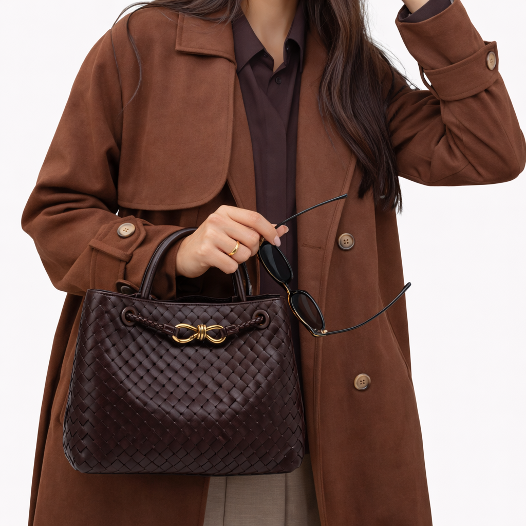 Woven Luxury Tote Bag – Soft Vegan Leather Everyday Shoulder Bag – Spacious Everyday Carryall