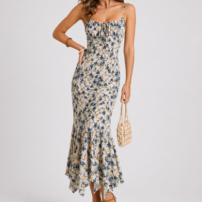 Women’s Floral Summer Midi Dress with Spaghetti Straps – Elegant Occasion Wear UK