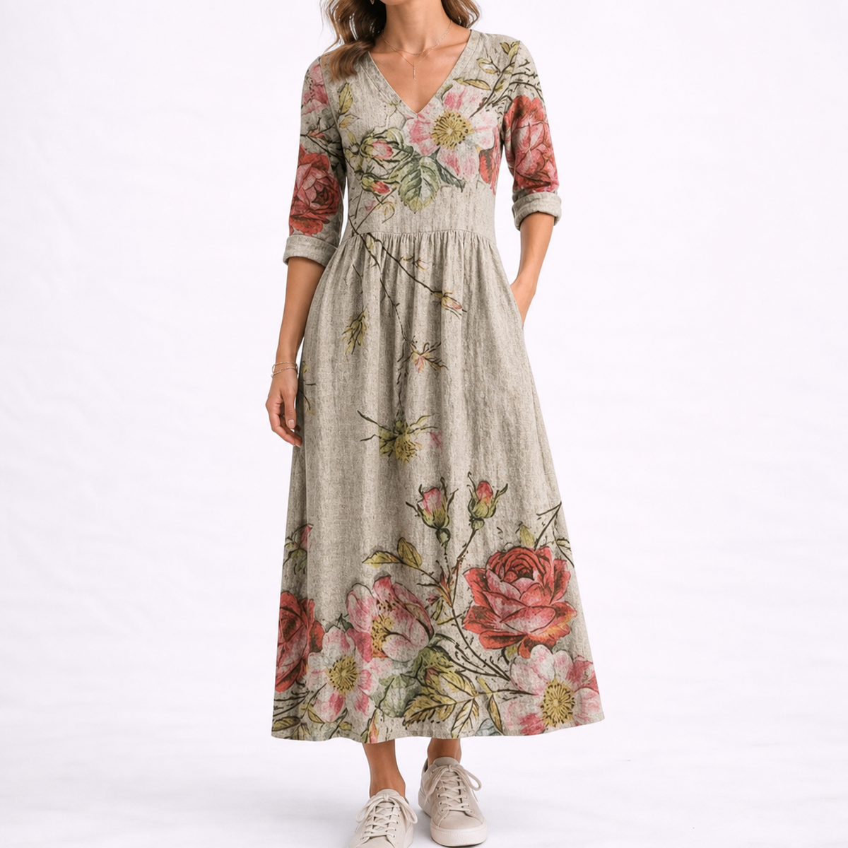Women's Summer Floral Midi Dress – Lightweight Everyday