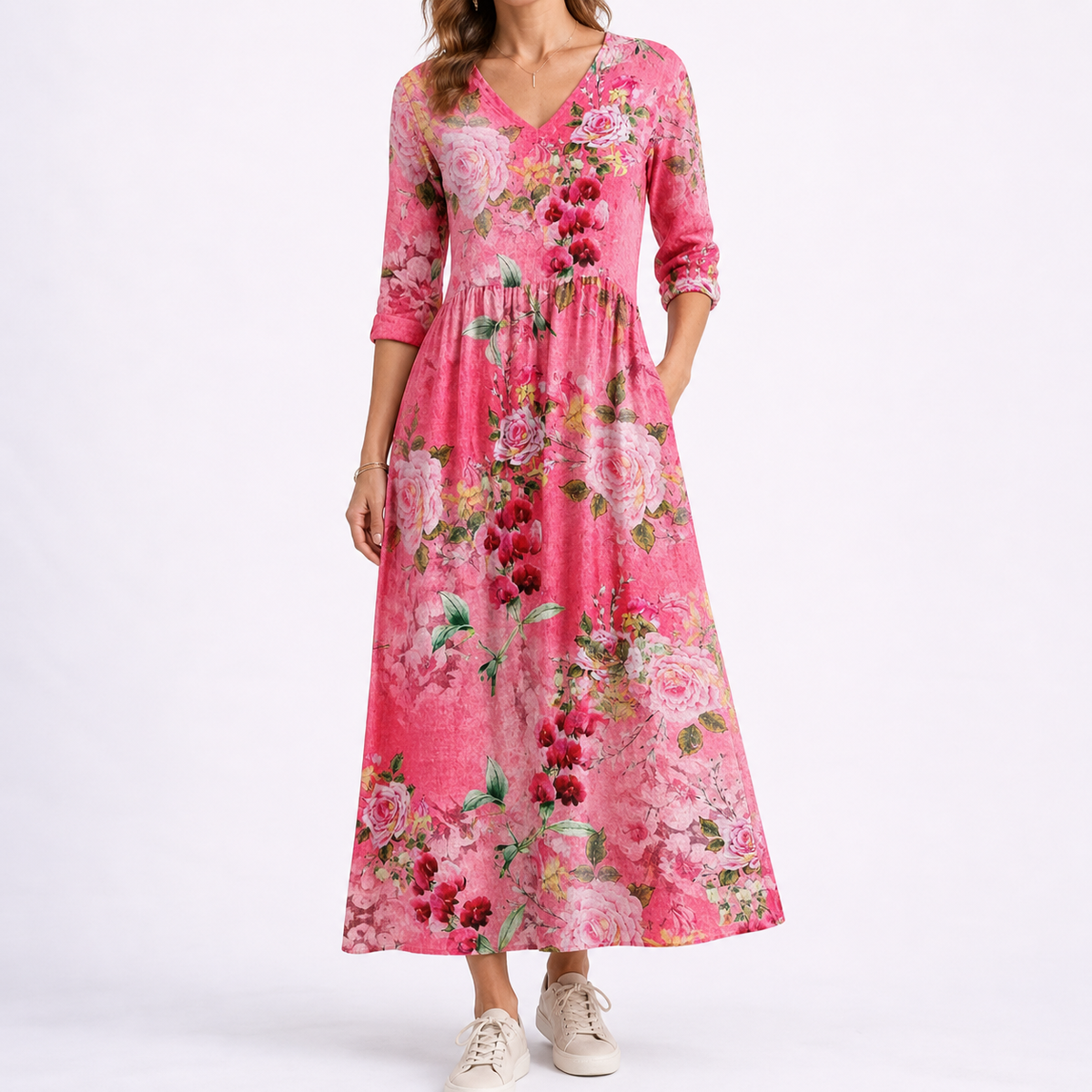 Women's Summer Floral Midi Dress – Lightweight Everyday