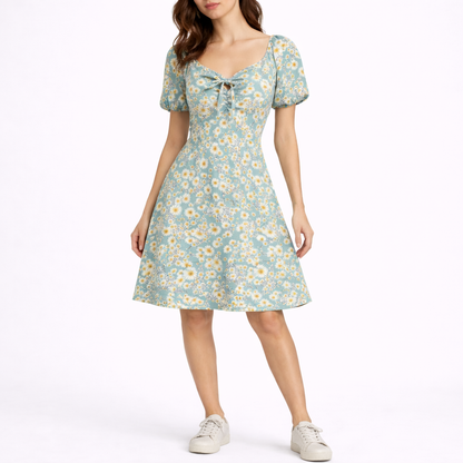 Women’s Short Sleeve Floral Midi Dress – Flattering Fit for Women