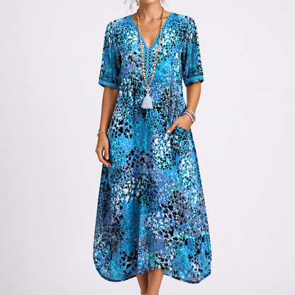 Women’s Summer Floral Midi Dress with V-Neck – Elegant Occasion Wear UK