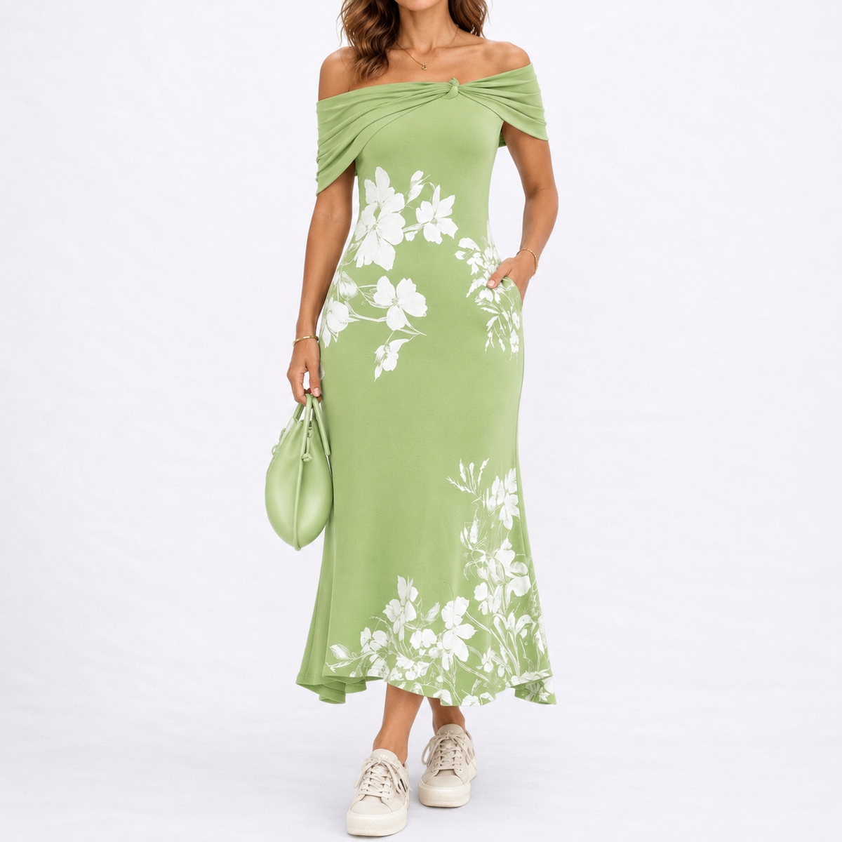Women’s Floral Off-Shoulder Maxi Dress – Summer Elegance – Elegant Occasion Wear UK