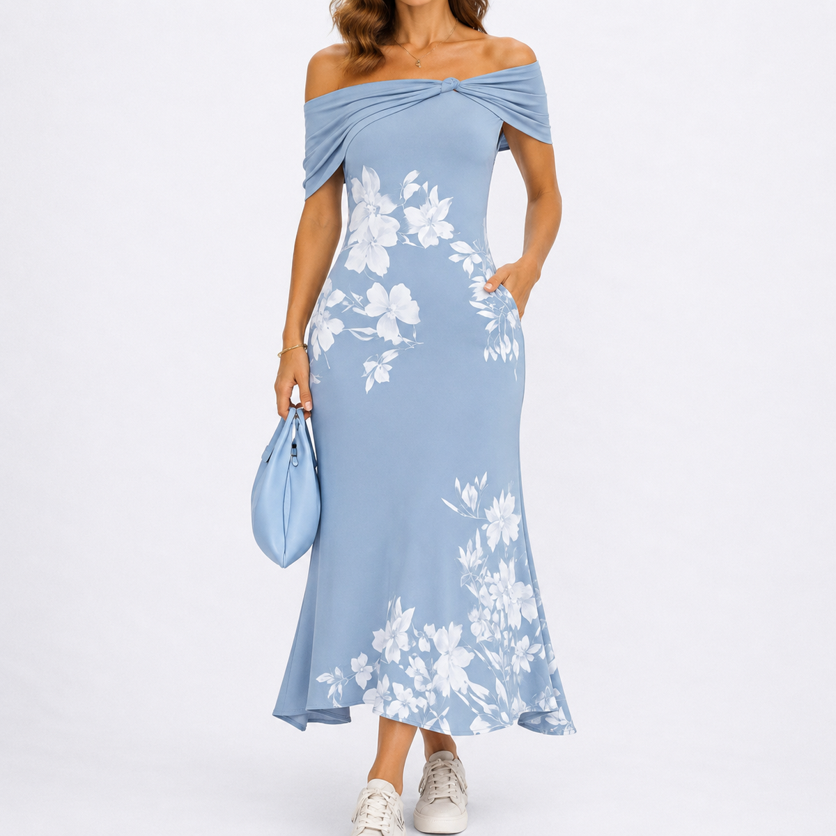 Women’s Floral Off-Shoulder Maxi Dress – Summer Elegance – Elegant Occasion Wear UK