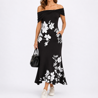 Women’s Floral Off-Shoulder Maxi Dress – Summer Elegance – Elegant Occasion Wear UK