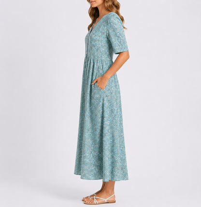 Women's Floral Midi Dress – Neckline Printed