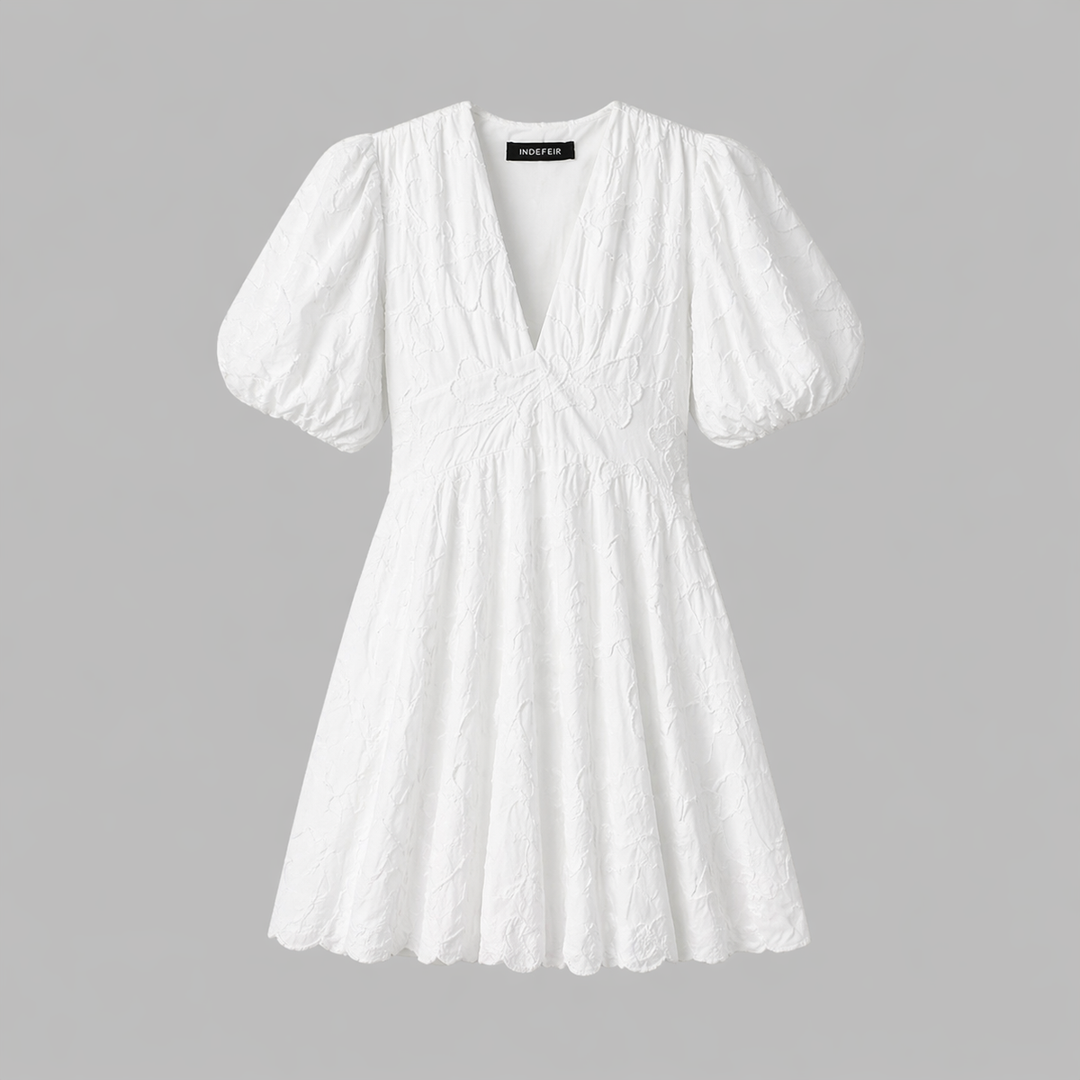 Women’s White Floral Midi Dress with V-Neck – Flattering Fit for Women