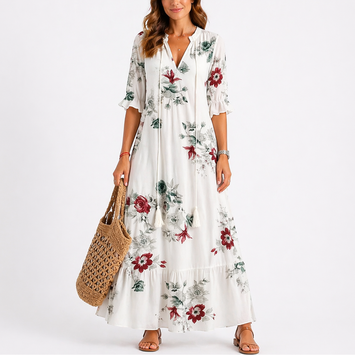 Women’s Summer Floral Midi Dress – Print Lightweight