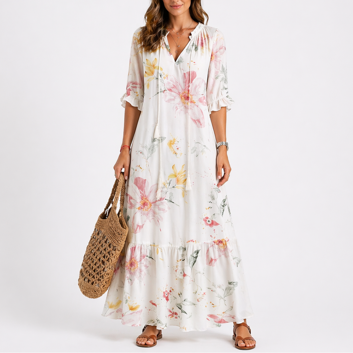 Women’s Summer Floral Midi Dress – Print Lightweight