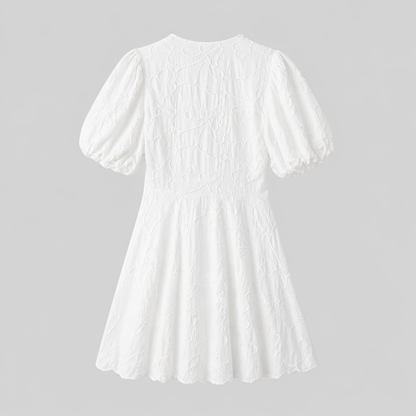 Women’s White Floral Midi Dress with V-Neck – Flattering Fit for Women