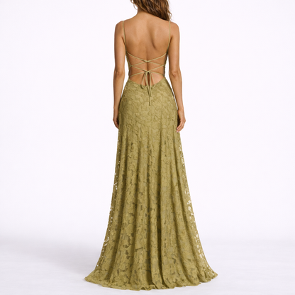 Maxi Dress with Open Back & Floral Texture – Elegant Occasion Wear UK