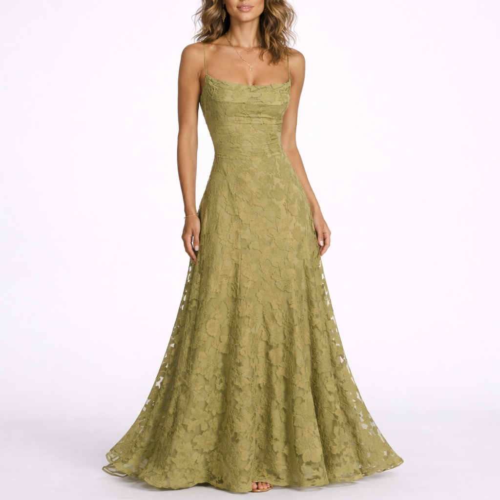 Maxi Dress with Open Back & Floral Texture – Elegant Occasion Wear UK