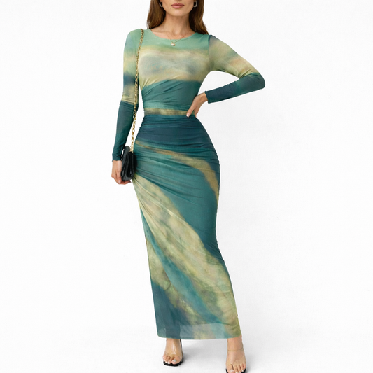Women's Elegant Ombre Maxi Dress – Warm Sunset Design