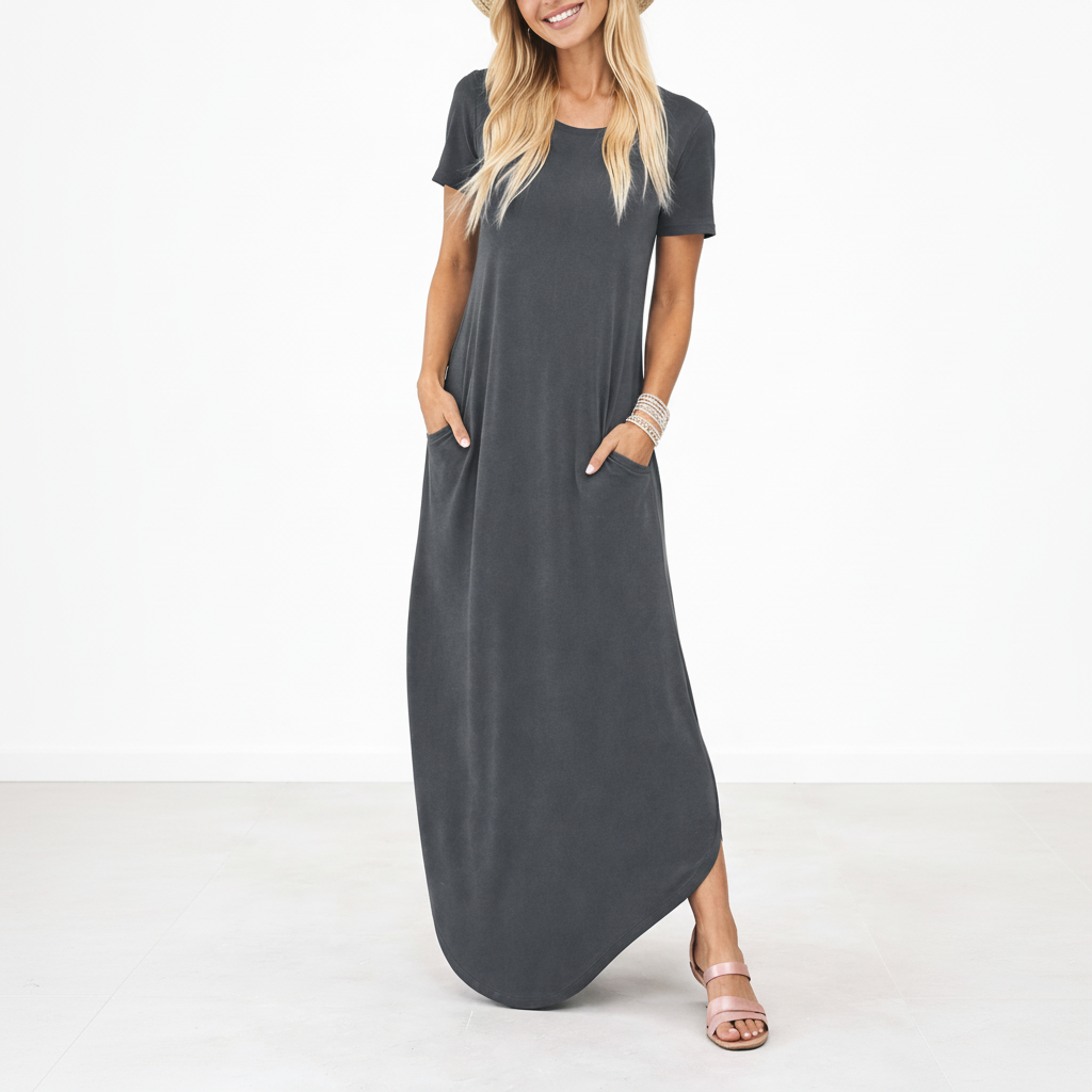Maxi Dress Women Casual Round Neck Lightweight Summer