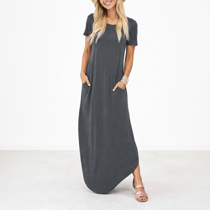 Maxi Dress Women Casual Round Neck Lightweight Summer