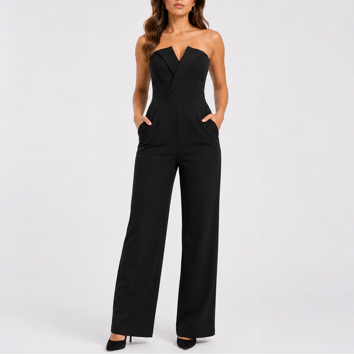 Women’s Stylish Strapless Wide-Leg Jumpsuit – Matching Two-Piece Set UK