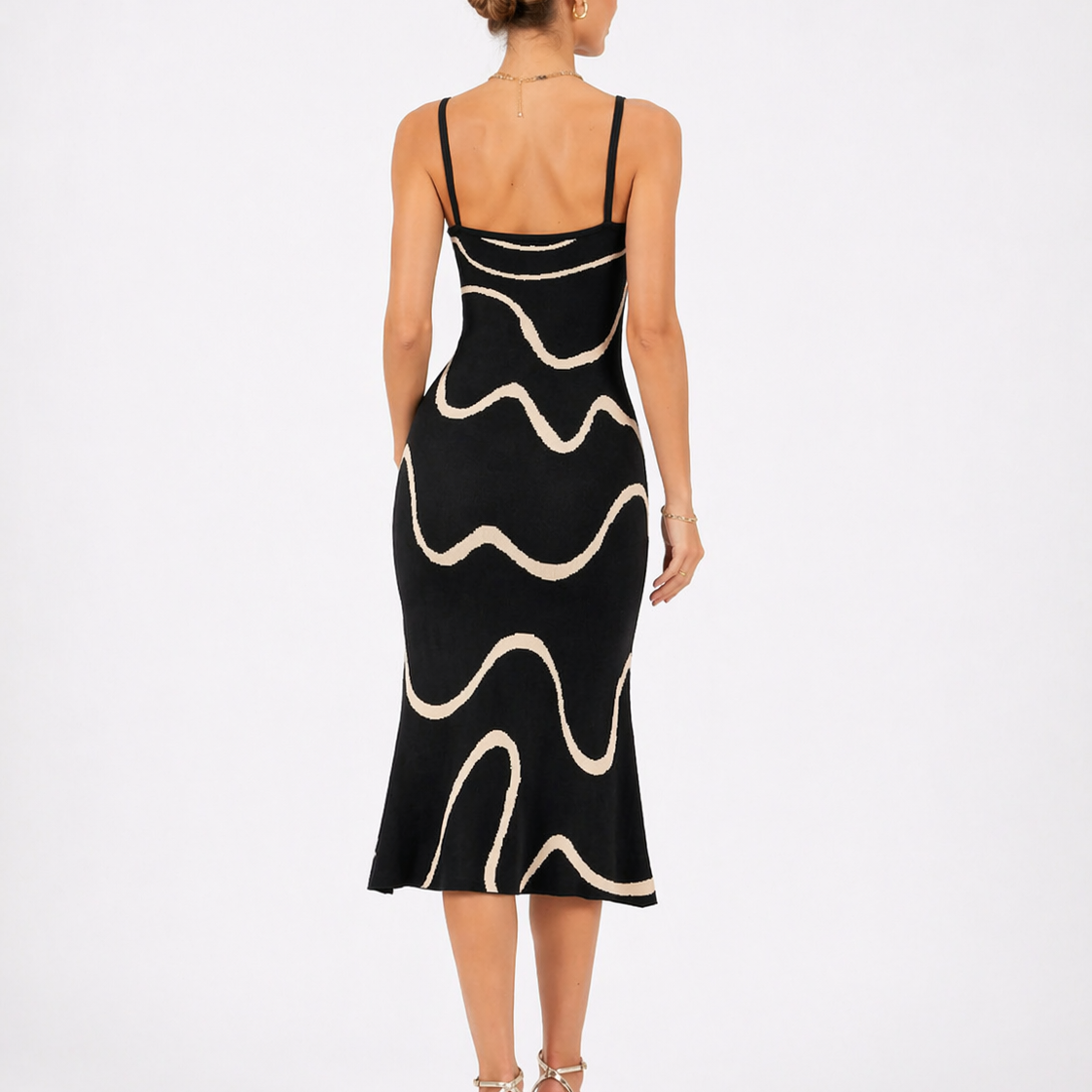 Women’s Black Sleeveless Knit Midi Dress with Mermaid Hem – Flattering Fit for Women
