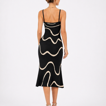 Women’s Black Sleeveless Knit Midi Dress with Mermaid Hem – Flattering Fit for Women