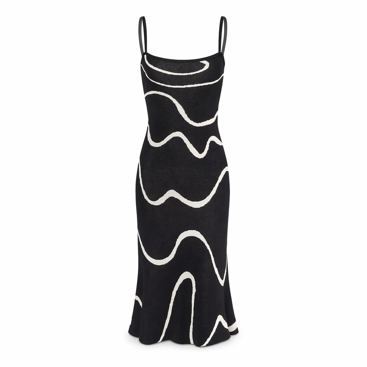 Women’s Black Sleeveless Knit Midi Dress with Mermaid Hem – Flattering Fit for Women