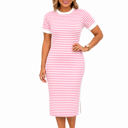 Women’s Black and White Striped Midi T-Shirt Dress – Elegant Occasion Wear UK