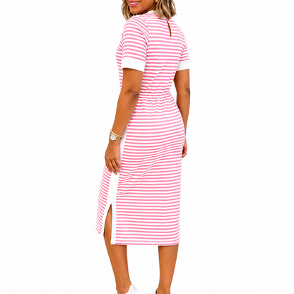 Women’s Black and White Striped Midi T-Shirt Dress – Elegant Occasion Wear UK