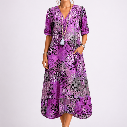 Women’s Summer Floral Midi Dress with V-Neck – Elegant Occasion Wear UK