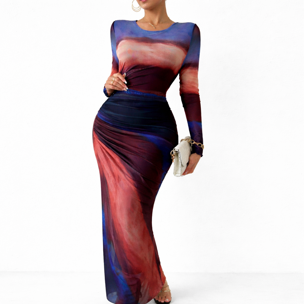 Women's Elegant Ombre Maxi Dress – Warm Sunset Design
