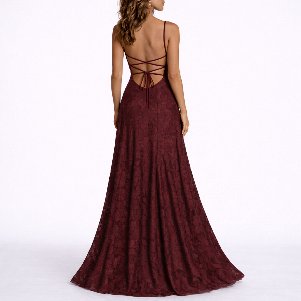 Maxi Dress with Open Back & Floral Texture – Elegant Occasion Wear UK