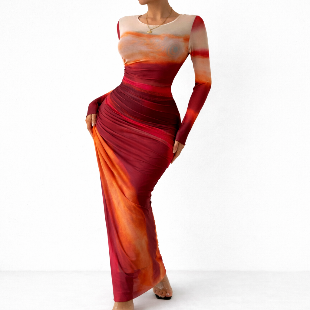Women's Elegant Ombre Maxi Dress – Warm Sunset Design
