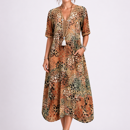 Women’s Summer Floral Midi Dress with V-Neck – Elegant Occasion Wear UK