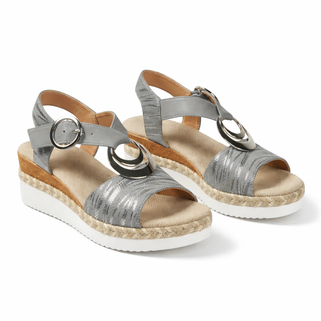 Women’s Metallic Wedge Sandals Comfy Summer Shoes with Ankle Strap – Everyday Walking Comfort
