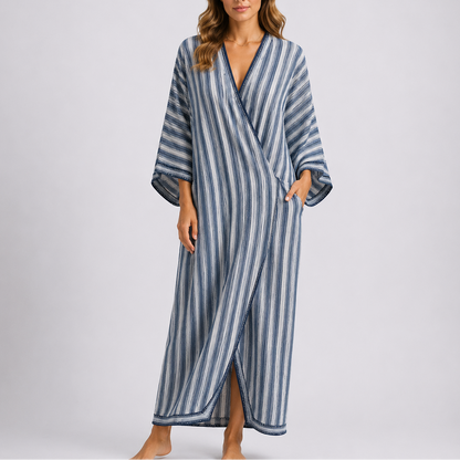 Stylish Mediterranean Striped Long Kaftan Dress – Elegant Occasion Wear UK