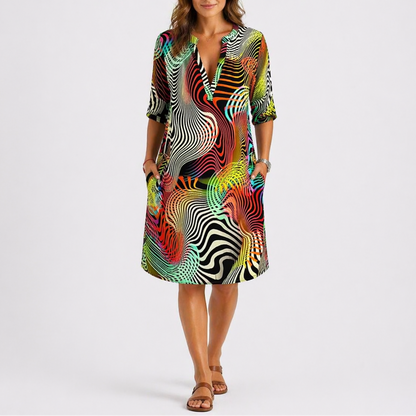 Women’s Abstract Print Midi Dress – Lightweight Fabric – Effortless Everyday Style