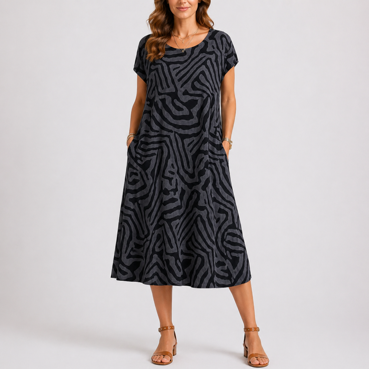 Women’s Everyday Round Neck Midi Summer Dress – Effortless Everyday Style