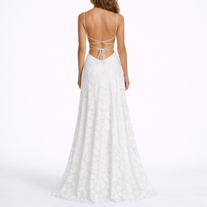 Maxi Dress with Open Back & Floral Texture – Elegant Occasion Wear UK