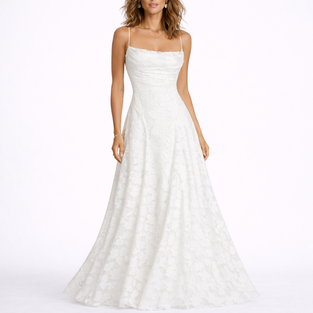 Maxi Dress with Open Back & Floral Texture – Elegant Occasion Wear UK