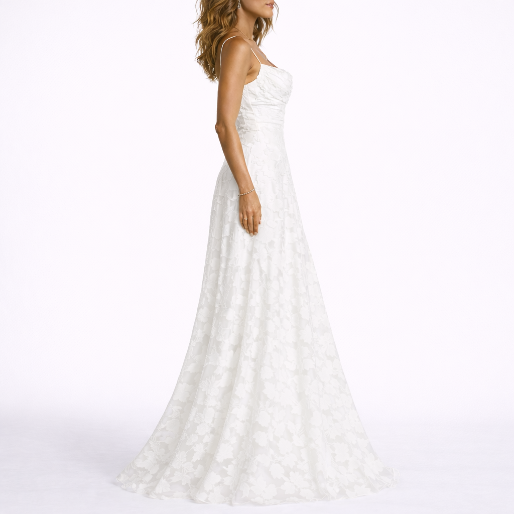 Maxi Dress with Open Back & Floral Texture – Elegant Occasion Wear UK