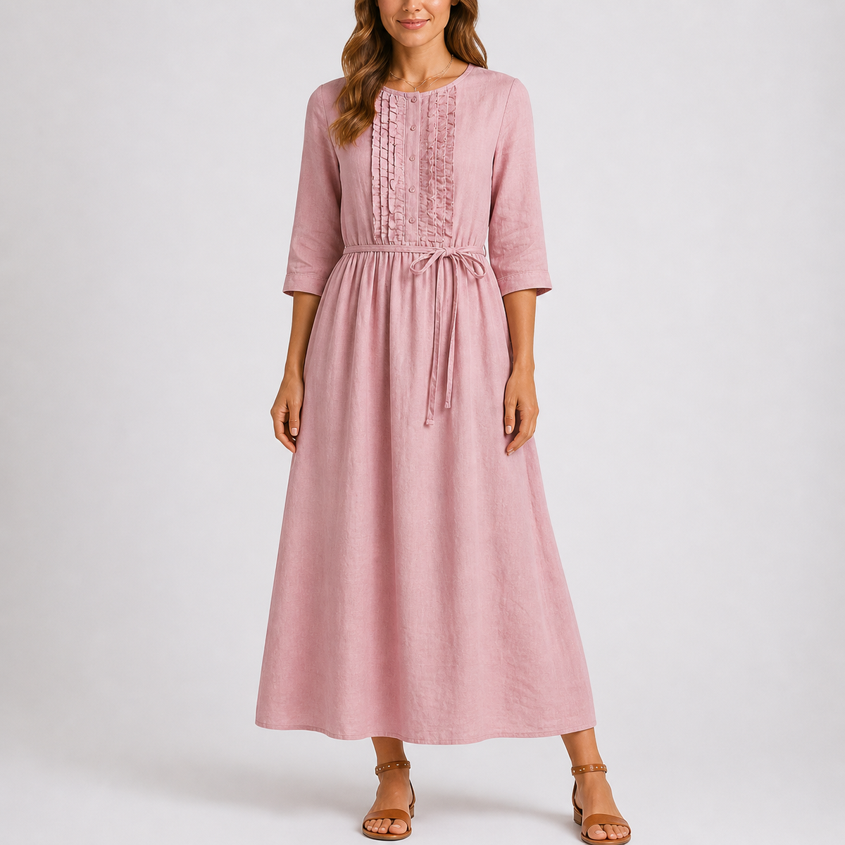 Women’s Summer Midi Dress with Tie Waist and Button Detail – Flattering Fit for Women