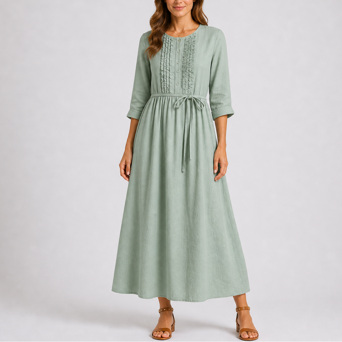 Women’s Summer Midi Dress with Tie Waist and Button Detail – Flattering Fit for Women