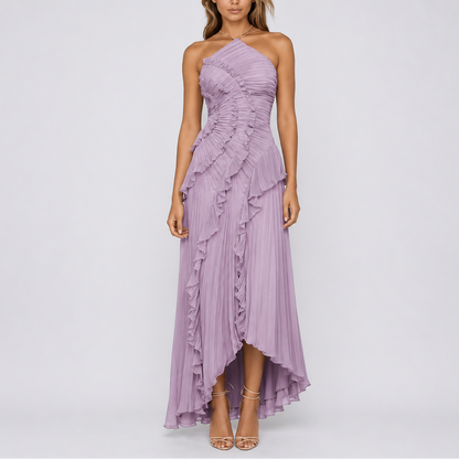 Women’s Pleated Ruffle Halter Maxi Dress for Weddings & Events – Effortless Everyday Style
