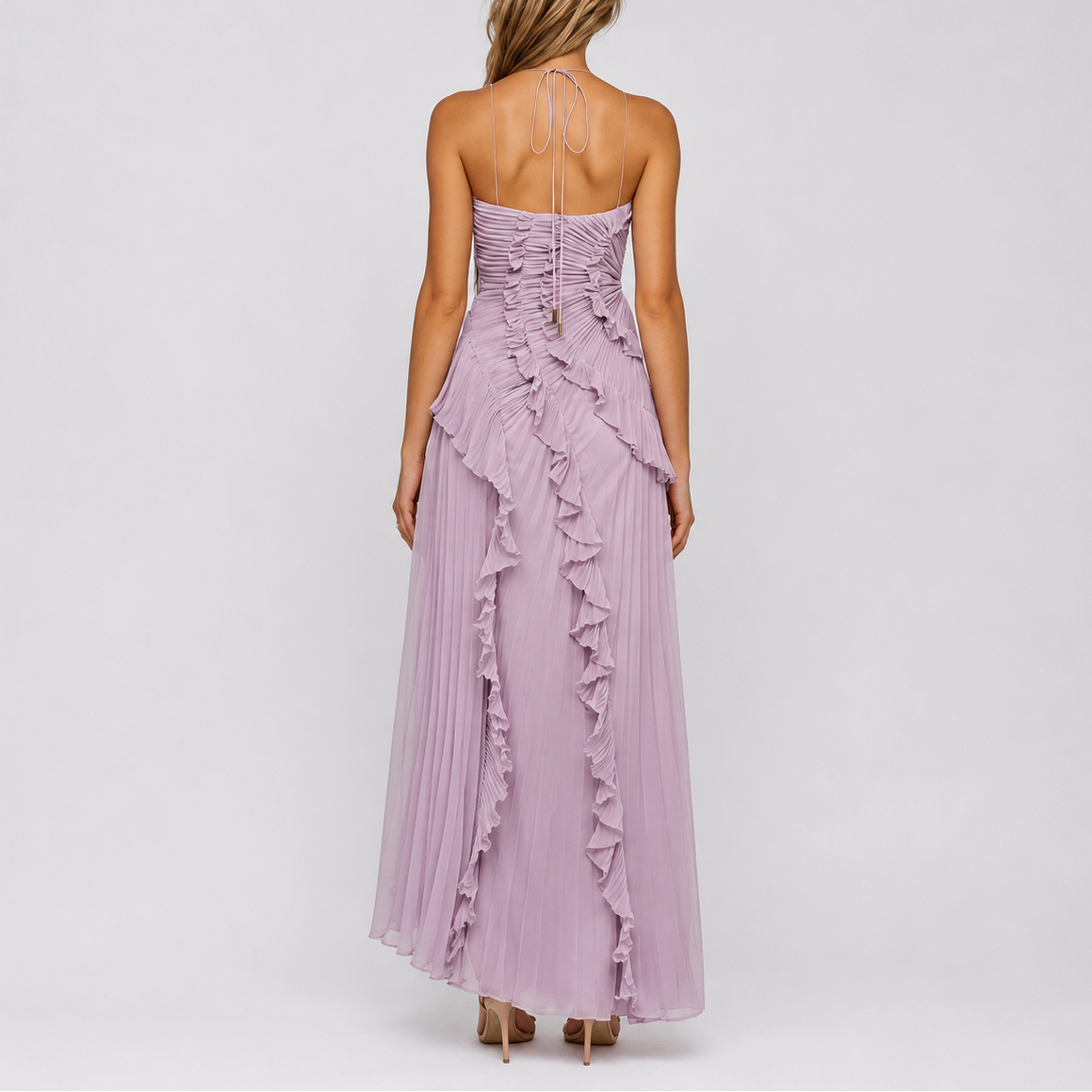Women’s Pleated Ruffle Halter Maxi Dress for Weddings & Events – Effortless Everyday Style