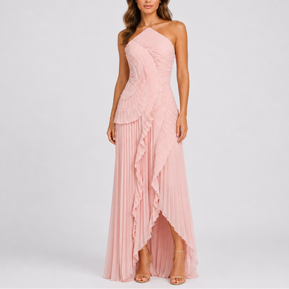 Women’s Pleated Ruffle Halter Maxi Dress for Weddings & Events – Effortless Everyday Style