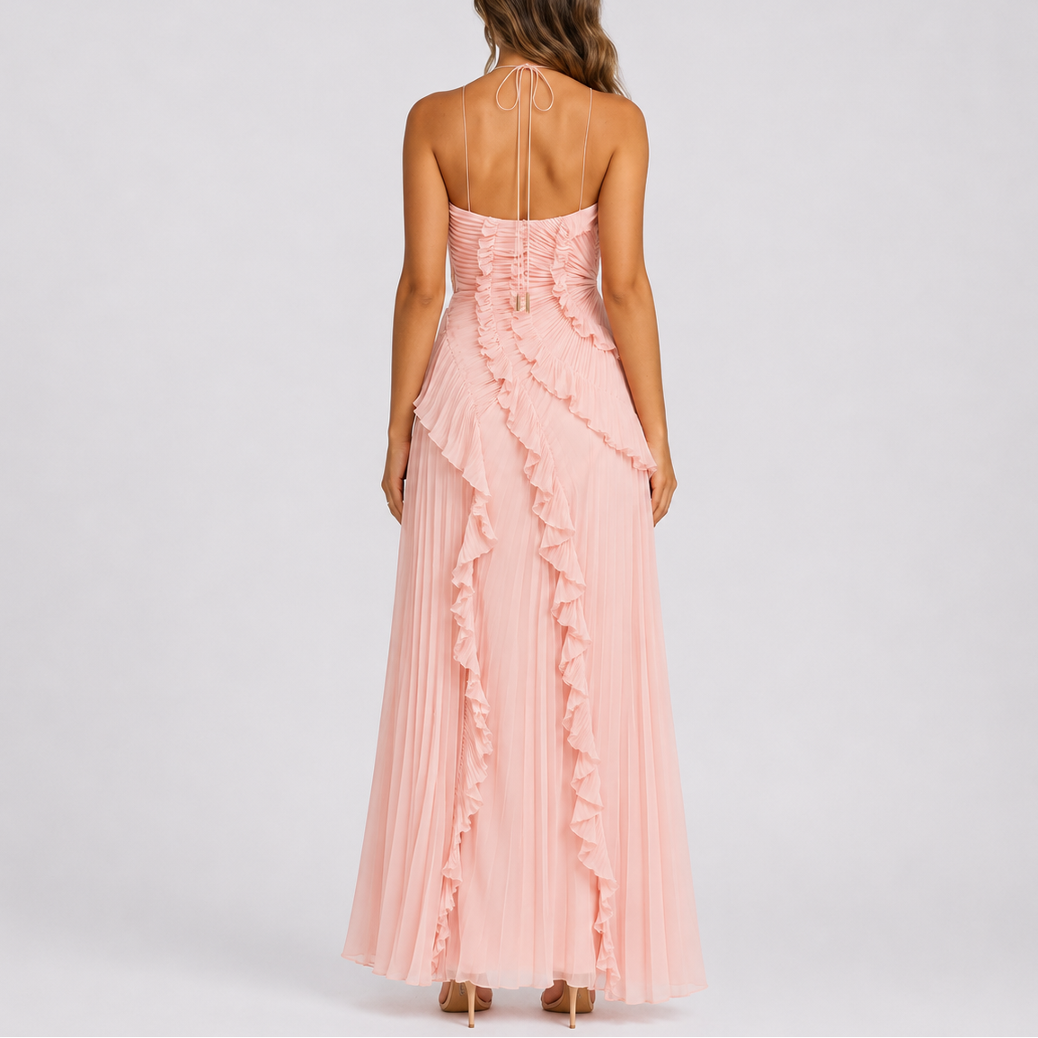 Women’s Pleated Ruffle Halter Maxi Dress for Weddings & Events – Effortless Everyday Style