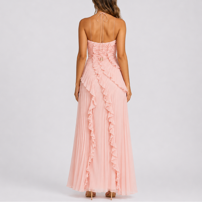 Women’s Pleated Ruffle Halter Maxi Dress for Weddings & Events – Effortless Everyday Style