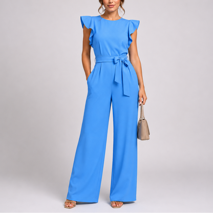 Women’s Stylish Wide-Leg Jumpsuit with Ruffle Sleeves – Coordinated Outfit for Women