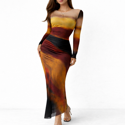 Women's Elegant Ombre Maxi Dress – Warm Sunset Design