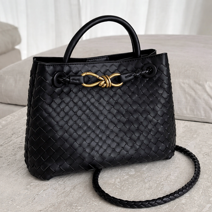 Woven Luxury Tote Bag – Soft Vegan Leather Everyday Shoulder Bag – Spacious Everyday Carryall